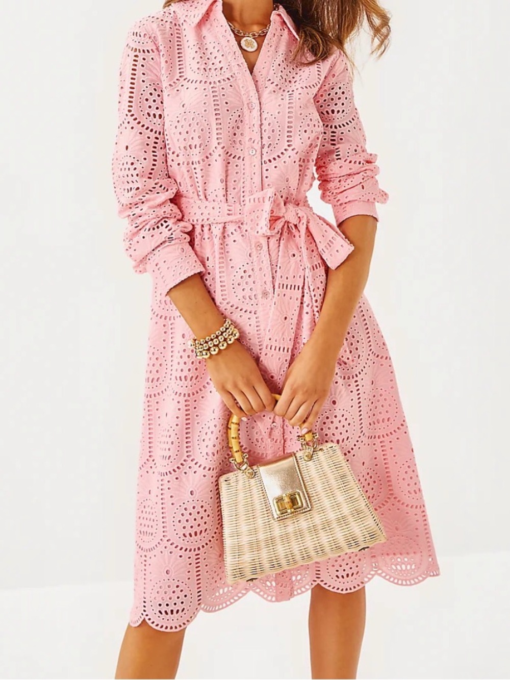 NWT Lily Pulitzer Eira Midi Shirt Dress - Pink Muse Pineapple Tile Eyelet